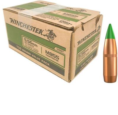 WINCHESTER AMMO USA M855 PENETRATOR 5.56MM NATO 62 GRAIN 150 ROUNDS FMJ GREEN TIP