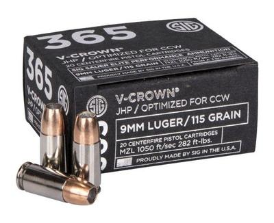 Sig Sauer 365 Elite V-Crown Nickel Plated Brass 9mm 115 Grain 20-Rounds VJHP