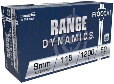 FIOCCHI RANGE DYNAMICS BRASS 9MM 115-GRAIN 50-ROUNDS BRASS CASINGS FMJ PROJECTILES