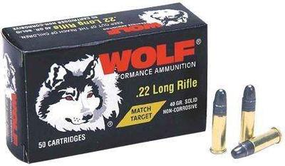 Wolf Match Target 22 Long Rifle Ammo 40 Grain Lead Round Nose -50rds