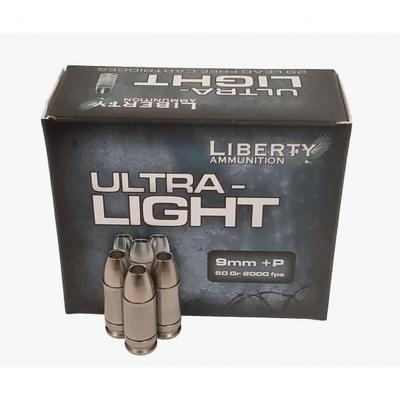 Liberty Ammunition Ultra-Lights 50 gr CHP 9mm +P Ammo, 20/box - LA-UL-9-052